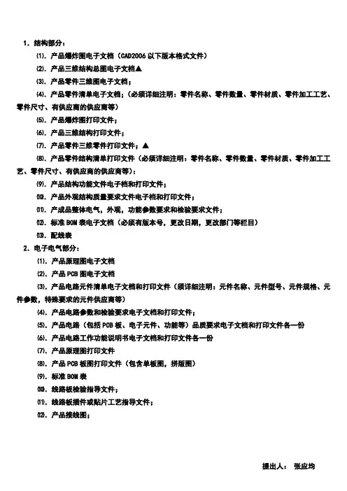 研发部移交输出文件清单及格式