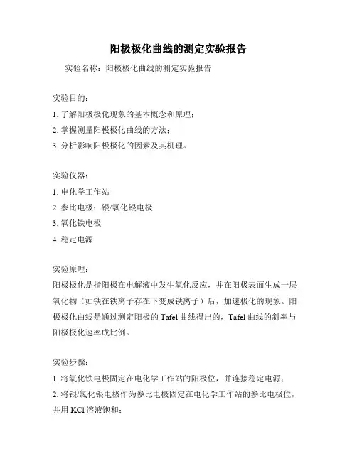 阳极极化曲线的测定实验报告