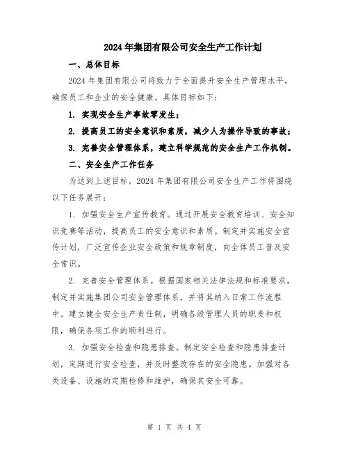 2024年集团有限公司安全生产工作计划