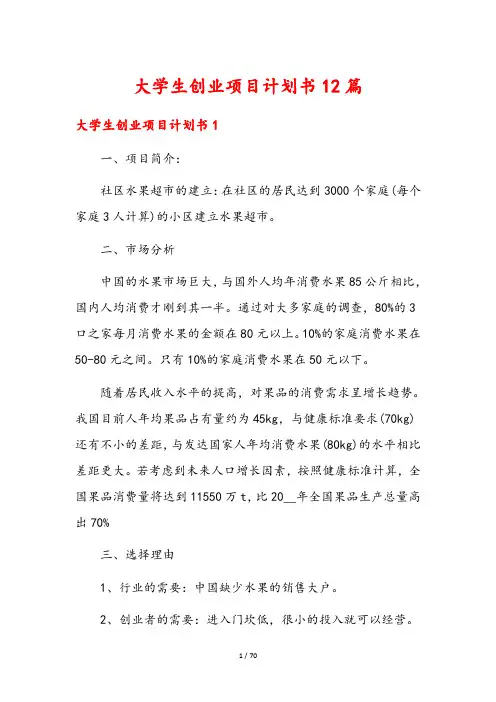 大学生创业项目计划书12篇