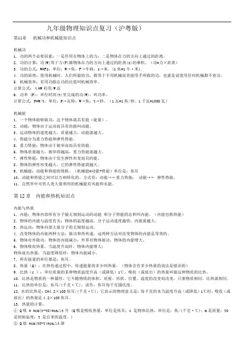 初三物理知识点复习_-粤教沪版
