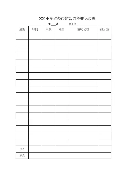 小学红领巾监督岗检查记录表及计分办法模板(附有扣分表,完美版)