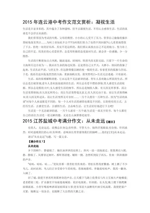 2015年江苏中考作文范文或高分作文(6地10篇)