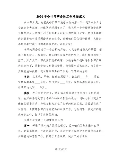 2024年会计师事务所工作总结范文(三篇)