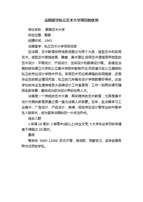 法国留学私立艺术大学项目的优势