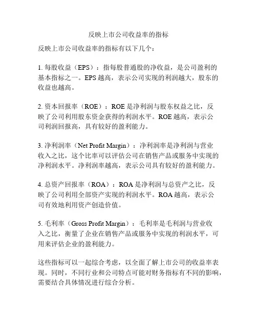 反映上市公司收益率的指标