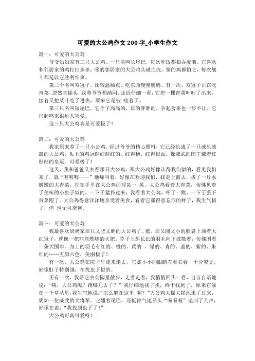 可爱的大公鸡作文200字_小学生作文