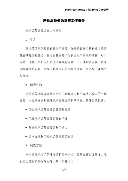耕地后备资源调查工作报告范文精简版