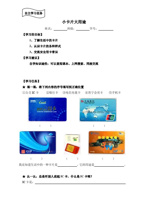 小卡片大用途自主学习任务单