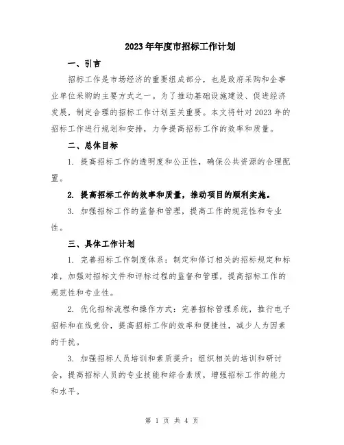 2023年年度市招标工作计划