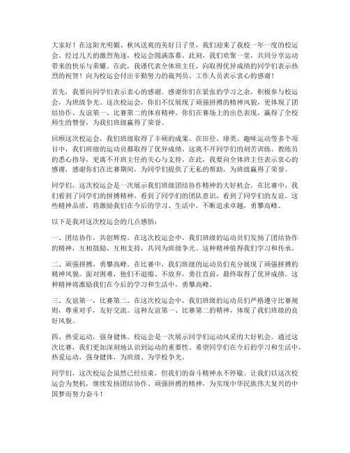 校运会大丰收班主任发言稿