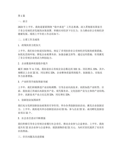 街道非公半年度总结(3篇)