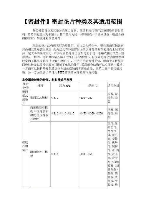 密封垫片种类及其适用范围
