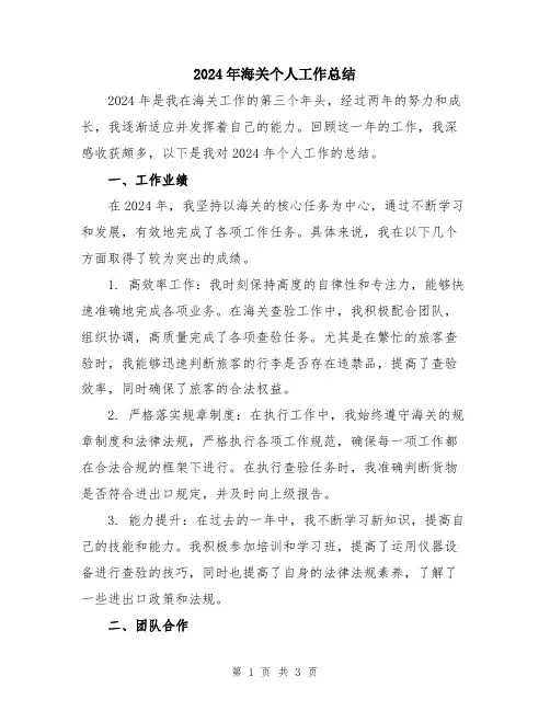 2024年海关个人工作总结