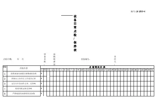 油膜喷漆房 日常保养点检表