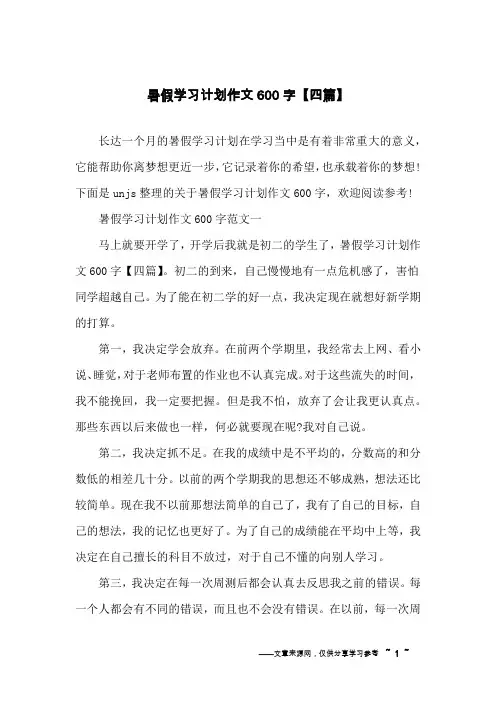 暑假学习计划作文600字【四篇】