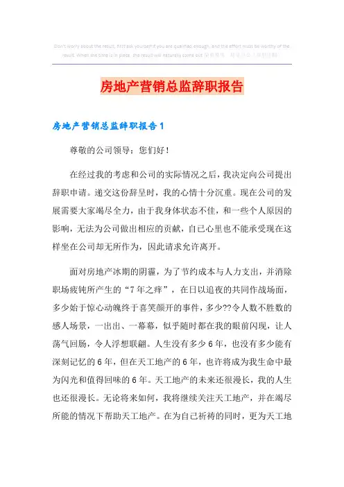 房地产营销总监辞职报告