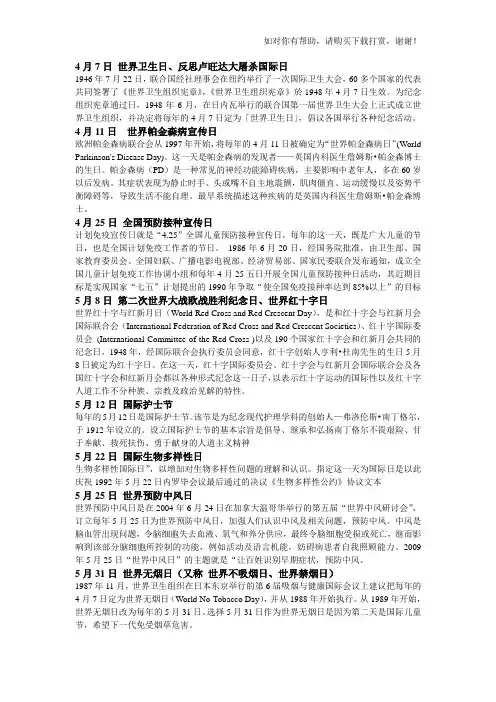 和医学卫生有关的纪念日及相关介绍.doc