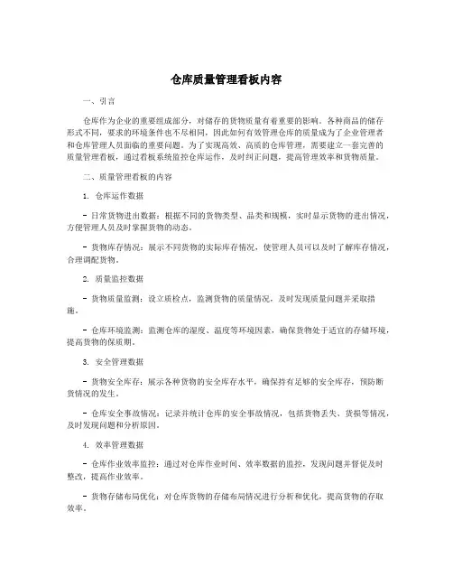 仓库质量管理看板内容