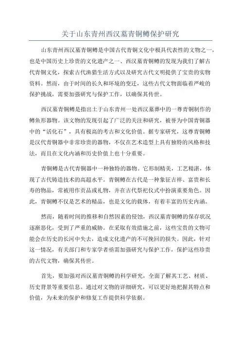 关于山东青州西汉墓青铜鳟保护研究