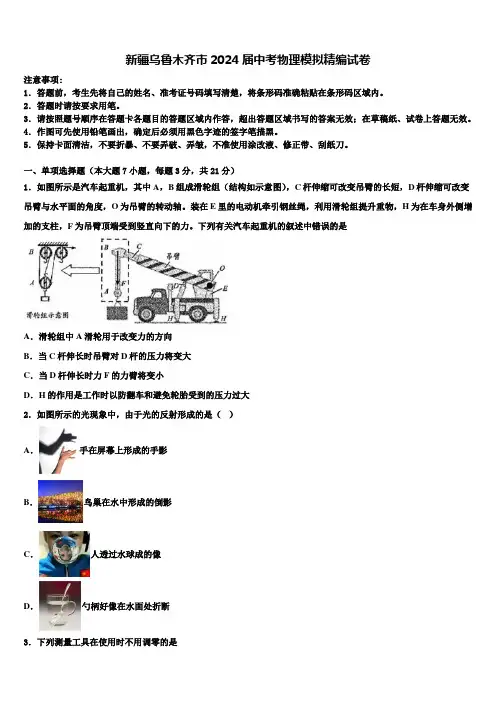 新疆乌鲁木齐市2024届中考物理模拟精编试卷含解析