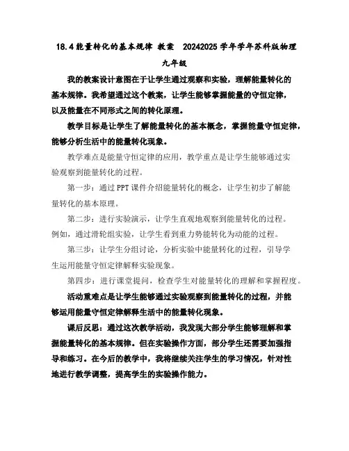 18.4能量转化的基本规律教案2024-2025学年学年苏科版物理九年级