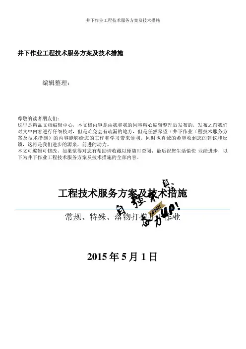 井下作业工程技术服务方案及技术措施