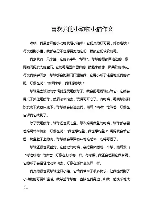 喜欢养的小动物小猫作文