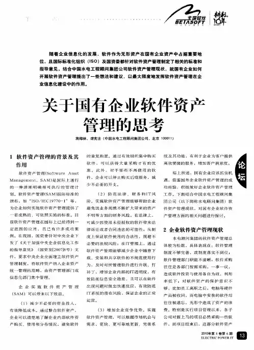 关于国有企业软件资产管理的思考