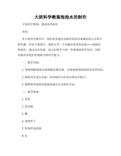 大班科学教案泡泡水的制作