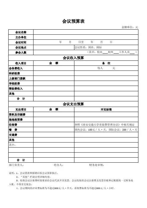 会议预算表