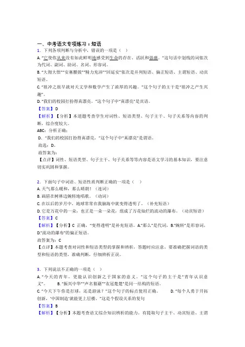 部编初中中考 语文 短语训练试题及答案(Word版)