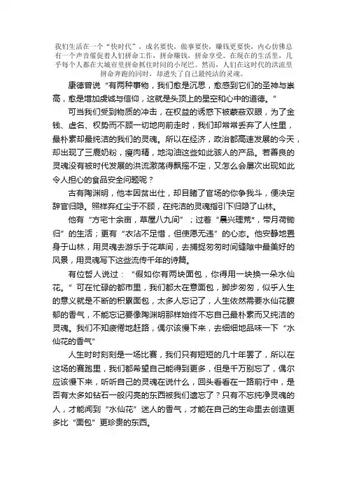 高中优秀议论文：面包与水仙花的灵魂