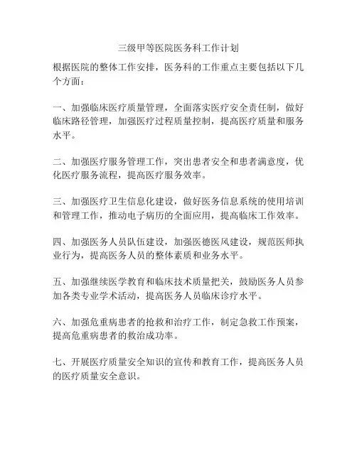 三级甲等医院医务科工作计划