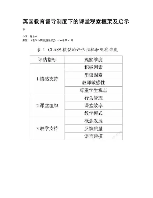 英国教育督导制度下的课堂观察框架及启示