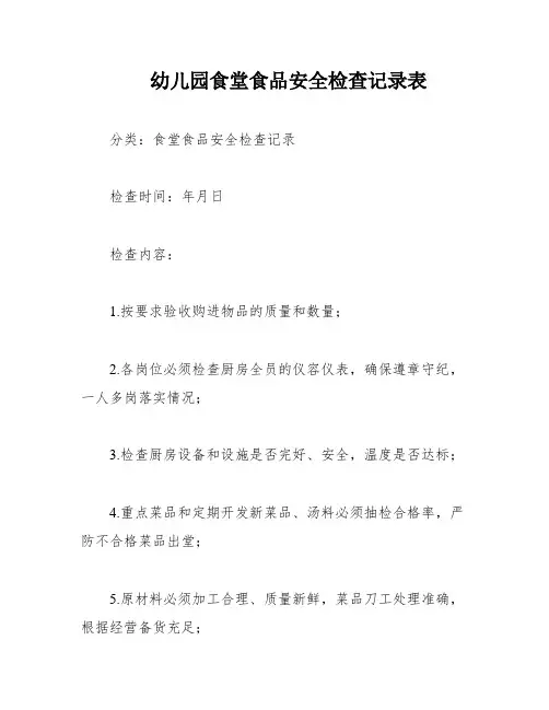 幼儿园食堂食品安全检查记录表