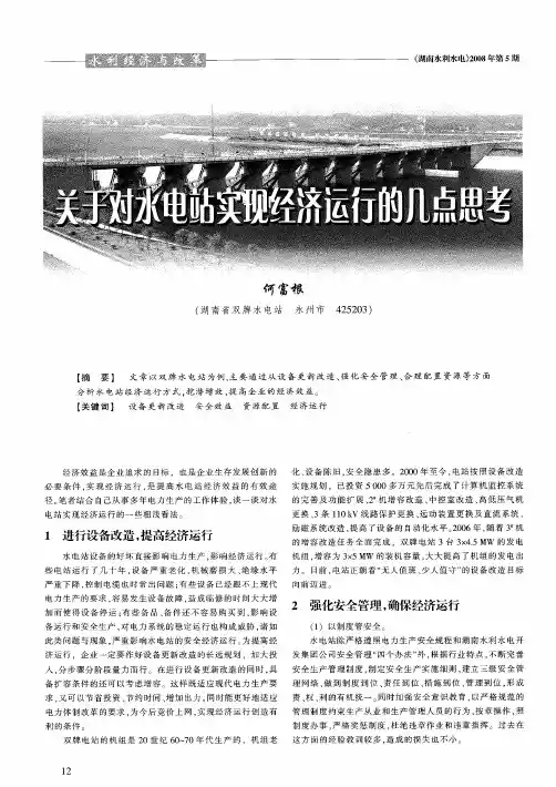 关于对水电站实现经济运行的几点思考