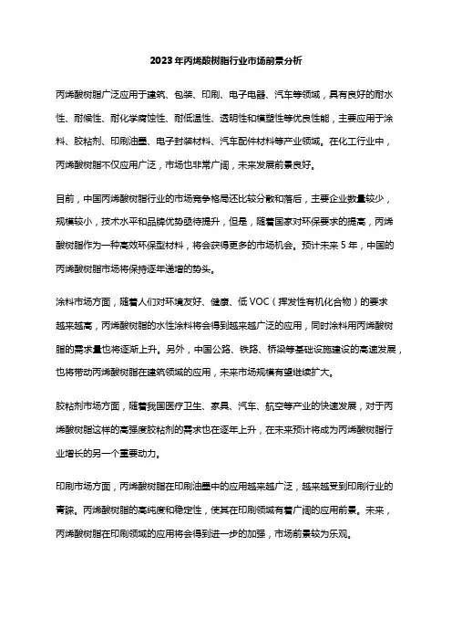 2023年丙烯酸树脂行业市场前景分析