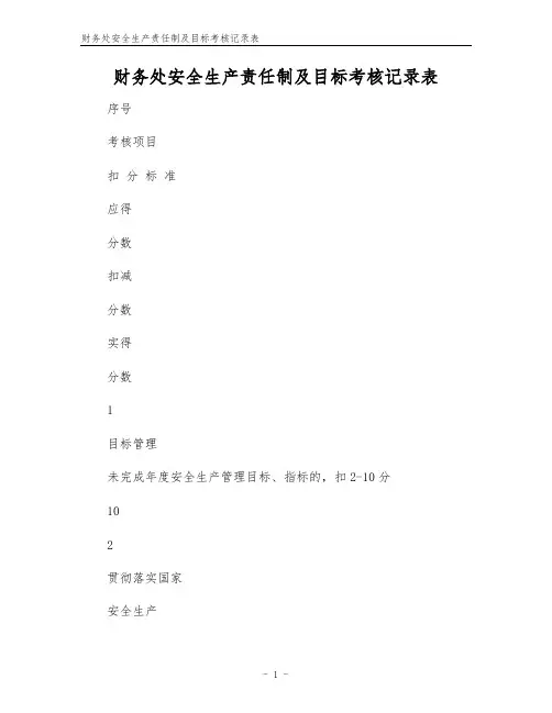 财务处安全生产责任制及目标考核记录表