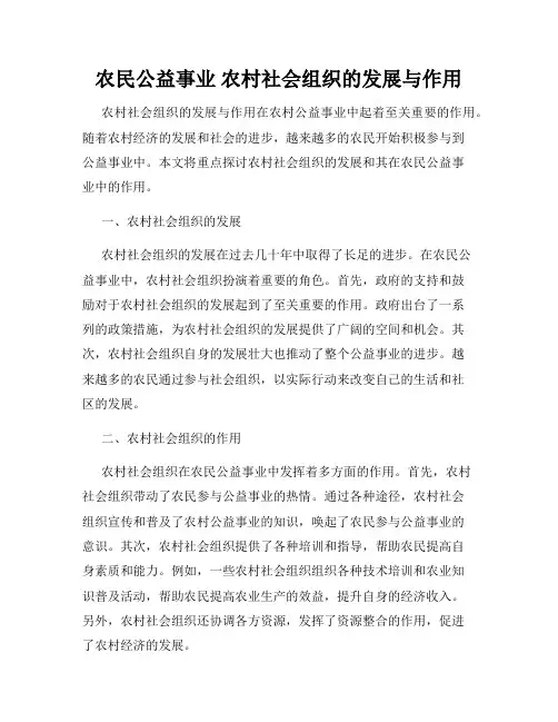 农民公益事业 农村社会组织的发展与作用