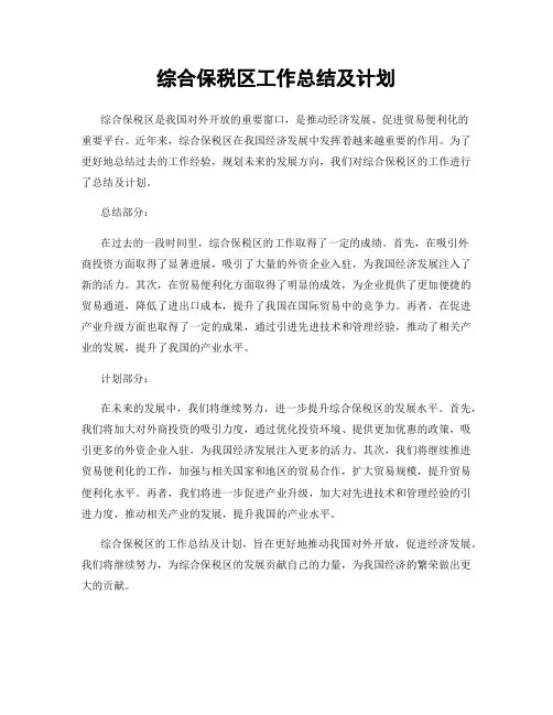 综合保税区工作总结及计划