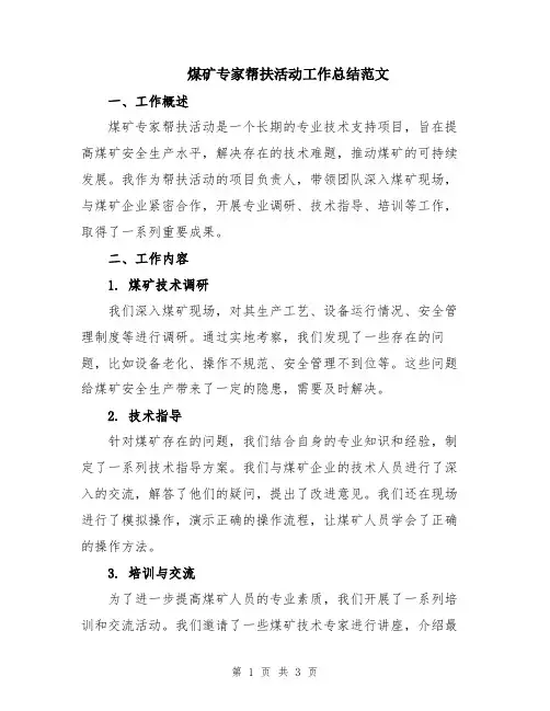 煤矿专家帮扶活动工作总结范文