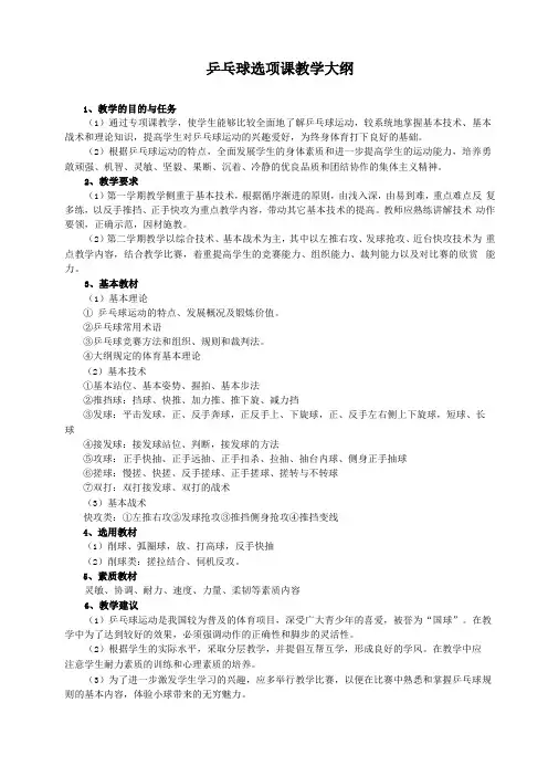 乒乓球选项课教学大纲