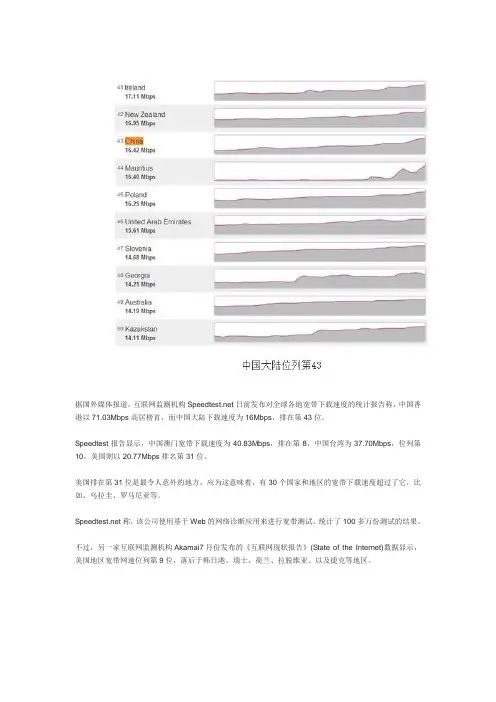 中国香港全球宽带下载速度最快的地区