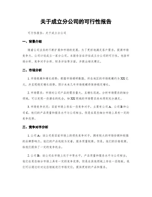 关于成立分公司的可行性报告