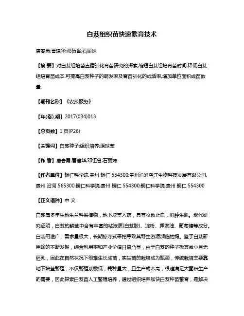 白芨组织苗快速繁育技术