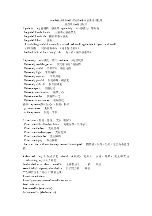 Unit 4 重点单词 重点短语 课后语法练习高中英语外研版(2019)必修第二册