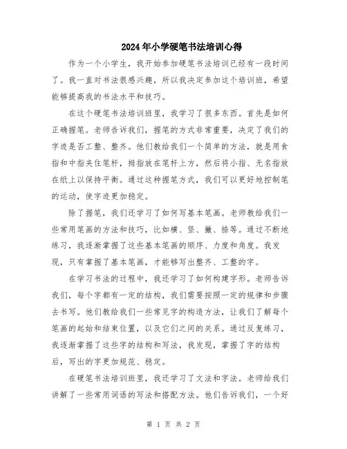 2024年小学硬笔书法培训心得