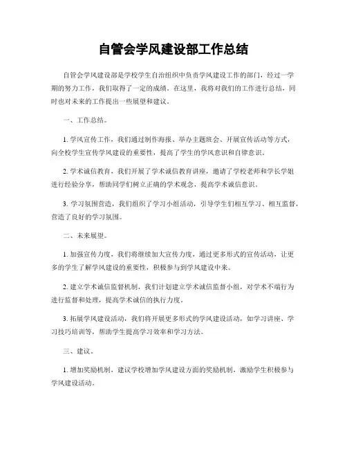 自管会学风建设部工作总结