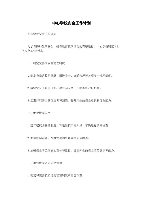 中心学校安全工作计划